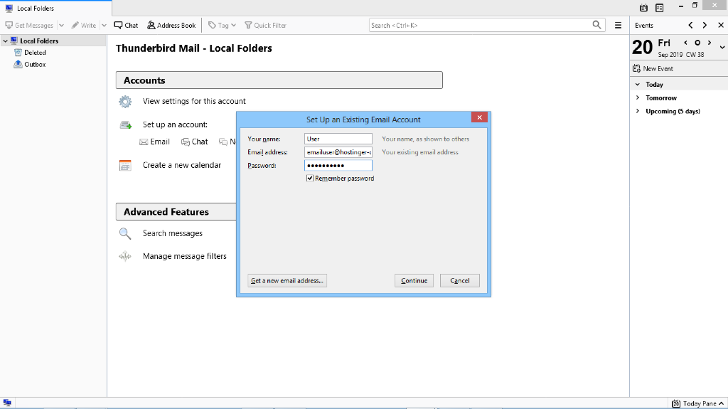 Mozilla Thunderbird email account set-up