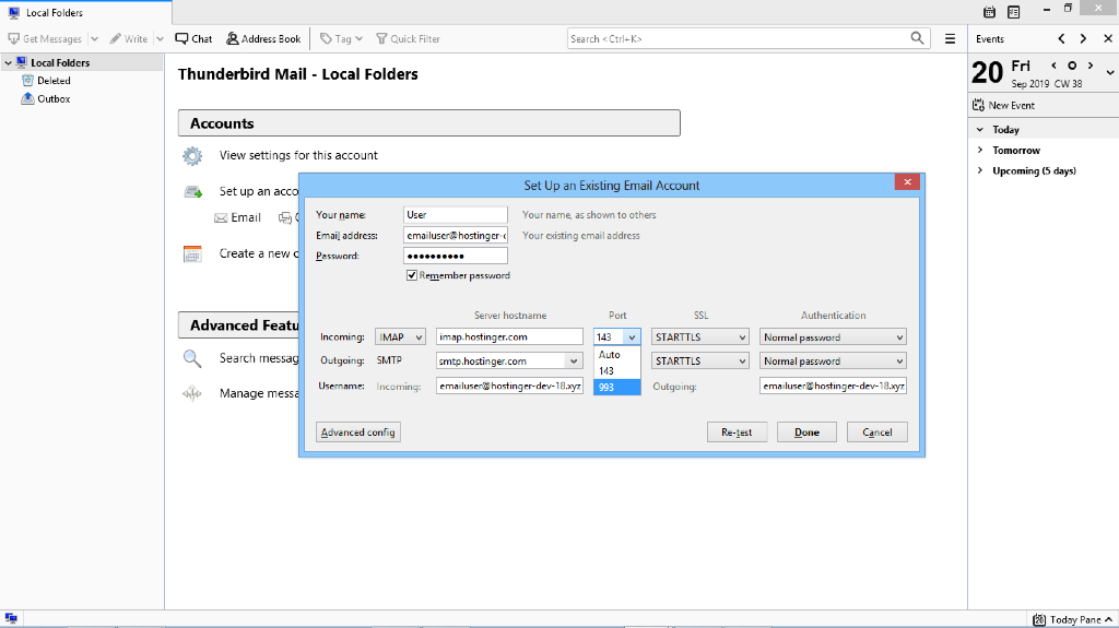 Mozilla Thunderbird email account set-up