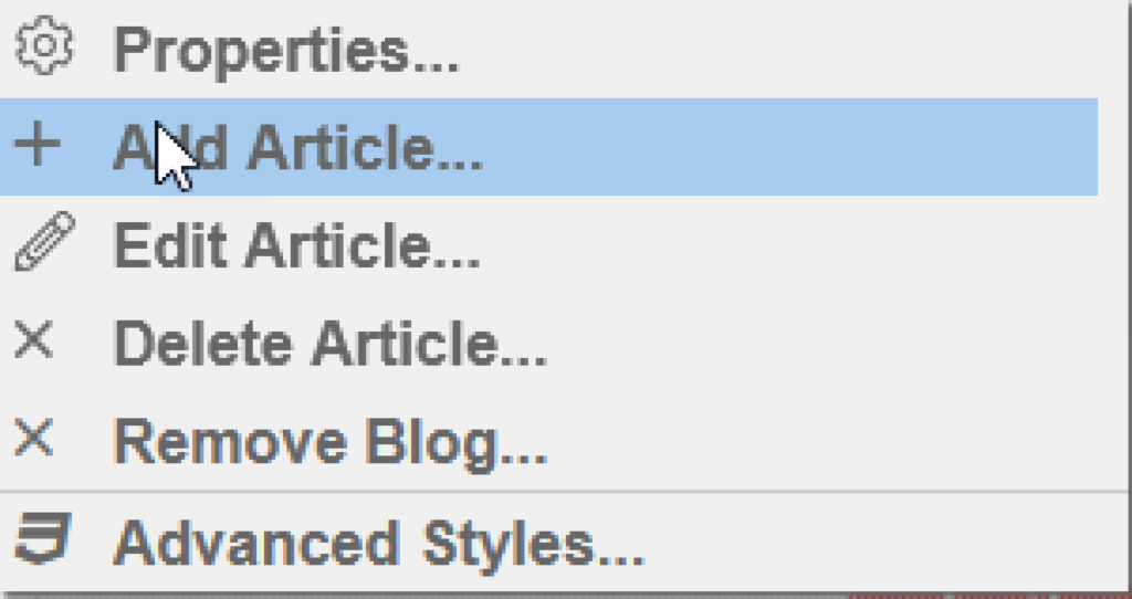 Add Article Menu