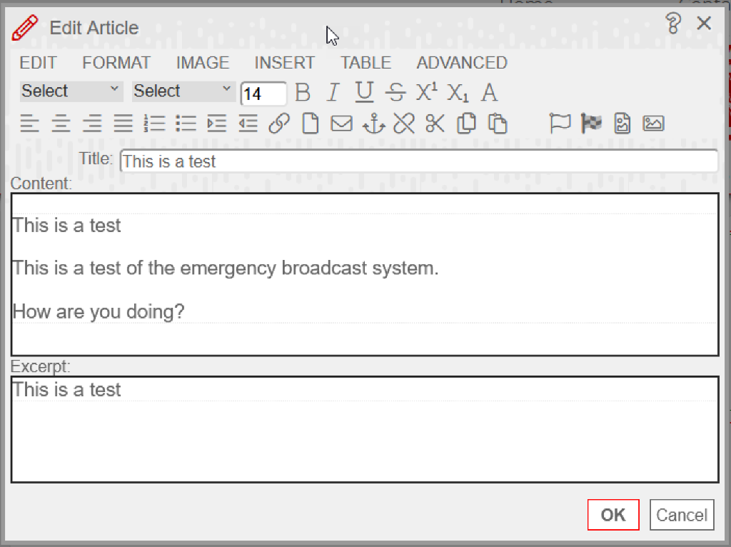 Edit Blog Article Dialog