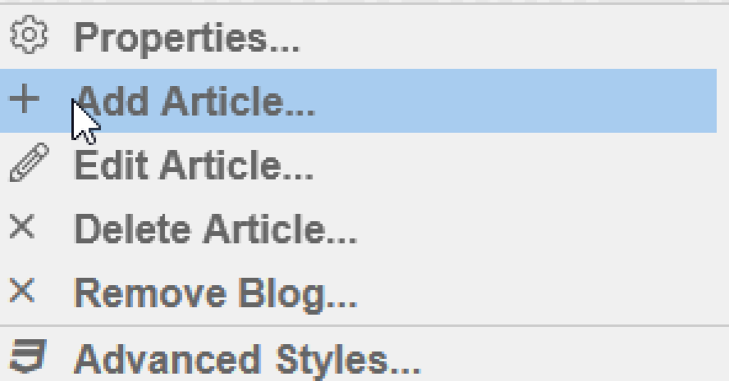 Edit Blog Article Menu