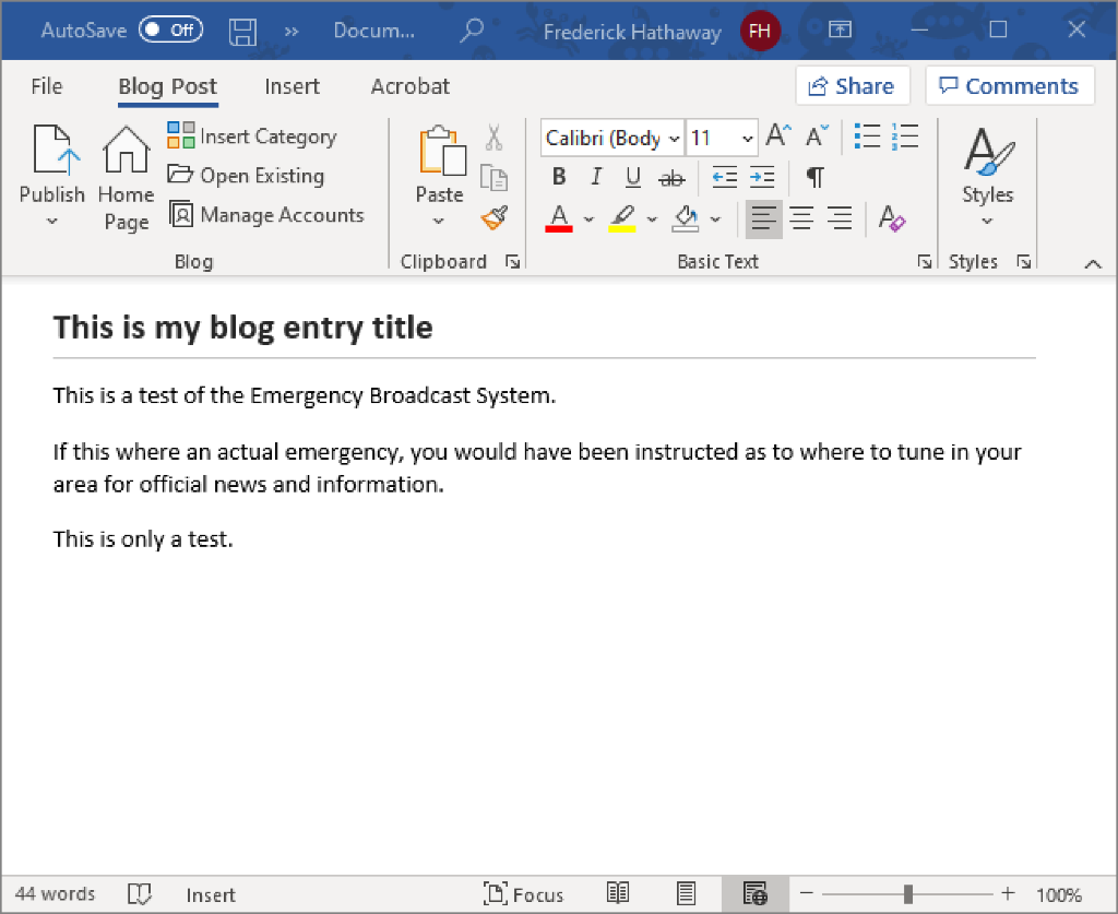 Blog Post in Word